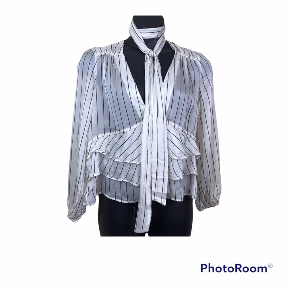 NWT LINE + DOT Cream w/Black stripe Jacqui Blouse Sz L